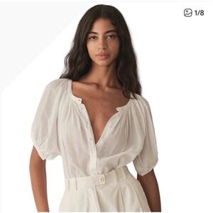 Doen June Puff Sleeve blouse top L white organic cotton boho cottagecore peasant